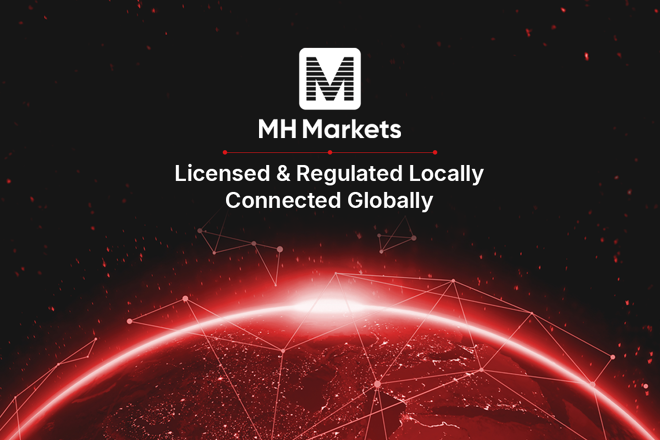 MH Markets logo, and Licensed and Regulated Locally, Connected Globally slogan on the globe. FX Empire