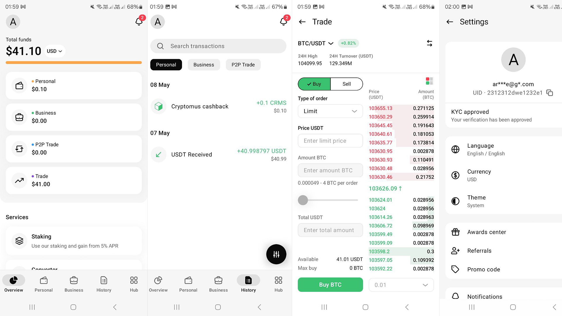 L’app mobile Cryptomus