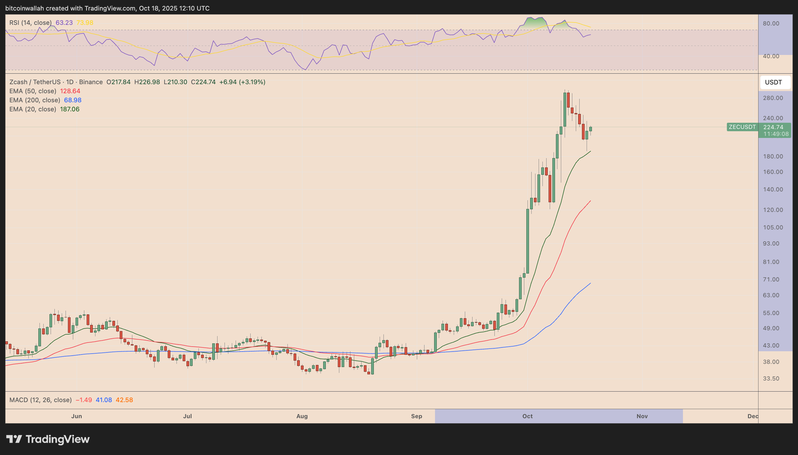 ZEC/USDT daily price chart