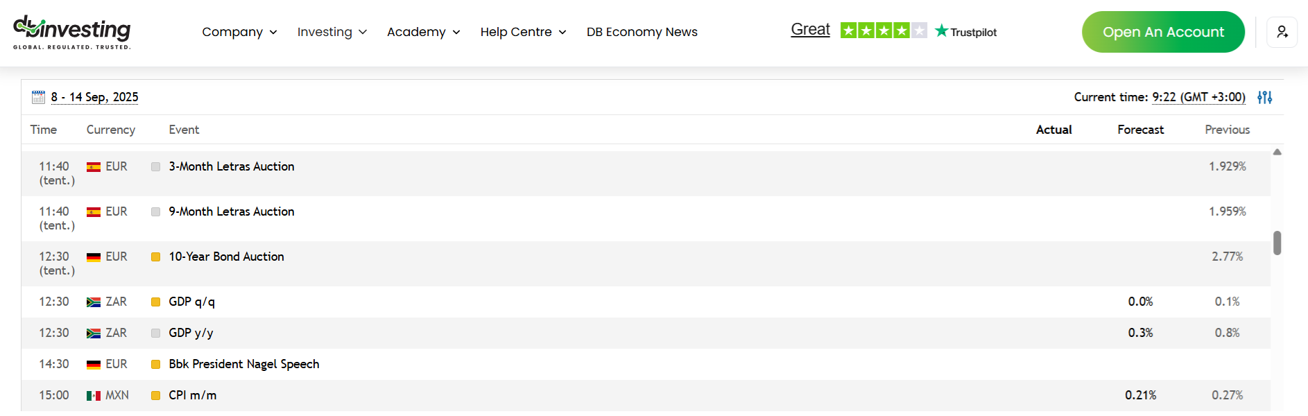 DB Investing’s economic calendar