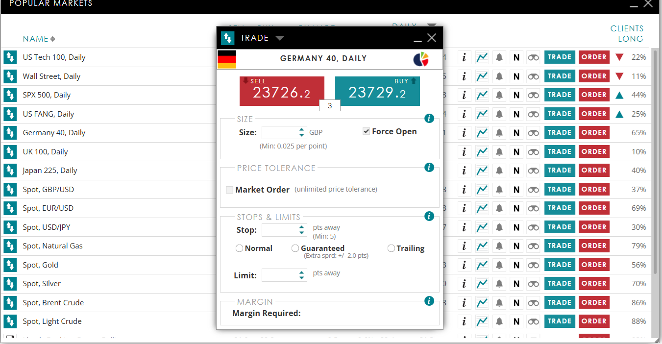 Placing an order on Spreadex