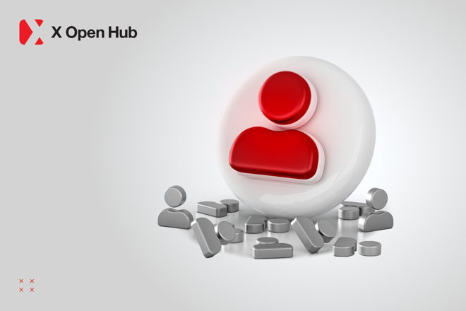 X Open Hub logo and people icons, FX Empire