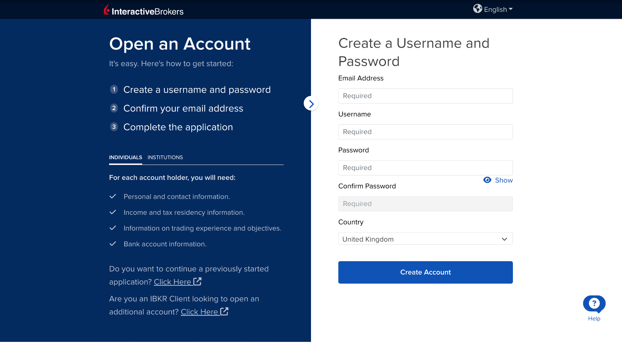 Account application