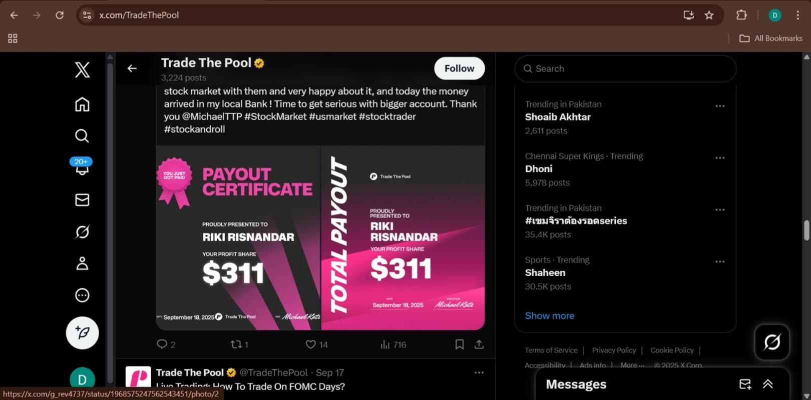Trade The Pool Twitter screenshot