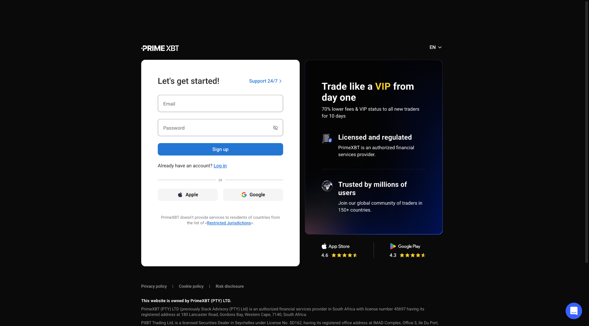 PrimeXBT registration
