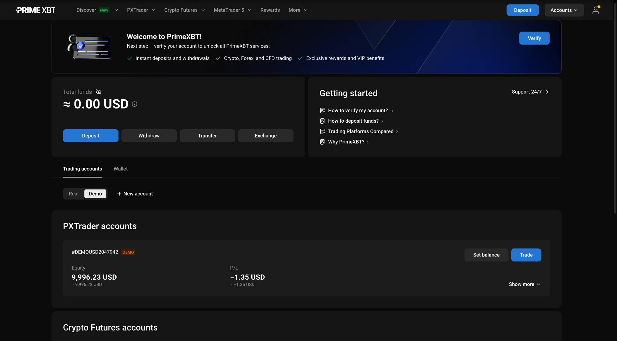 PrimeXBT client portal