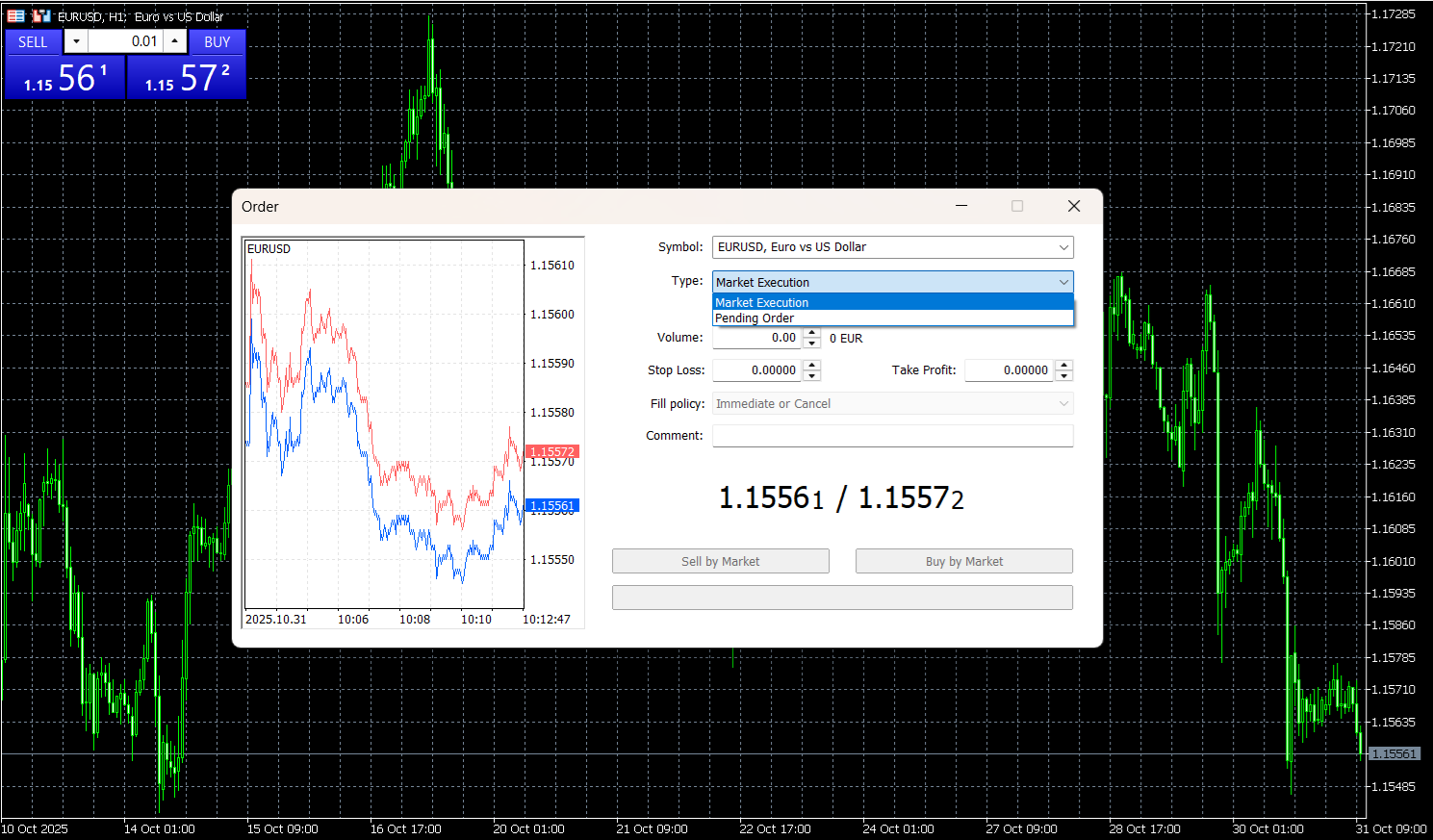 Placing an order on MetaTrader 5