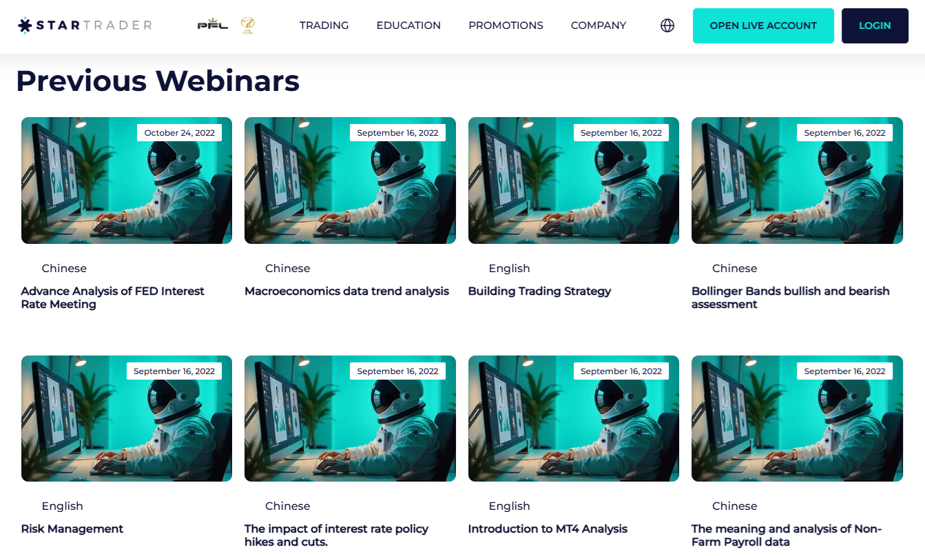 STARTRADER’s multilingual webinars