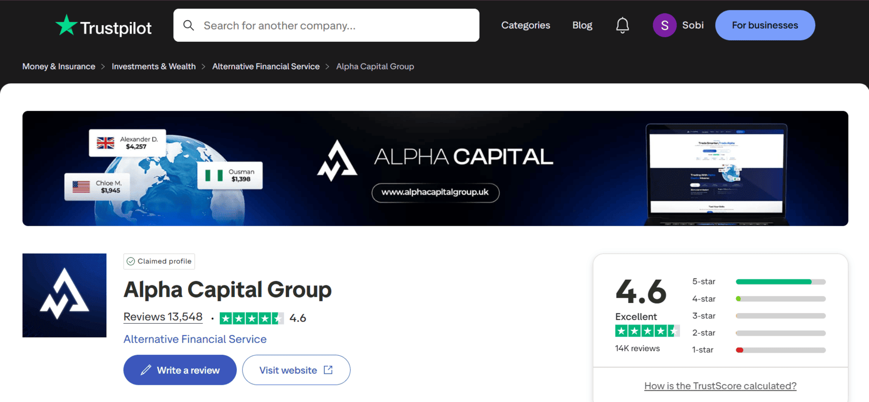 Alpha Capital Trustpilot Image