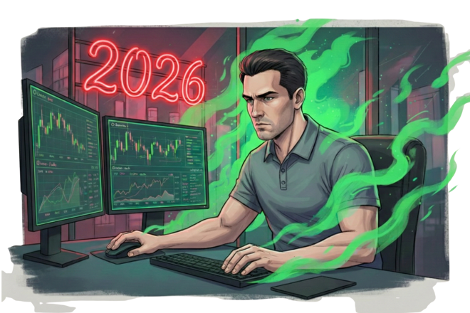 Trader on a computer and 2026. FX Empire