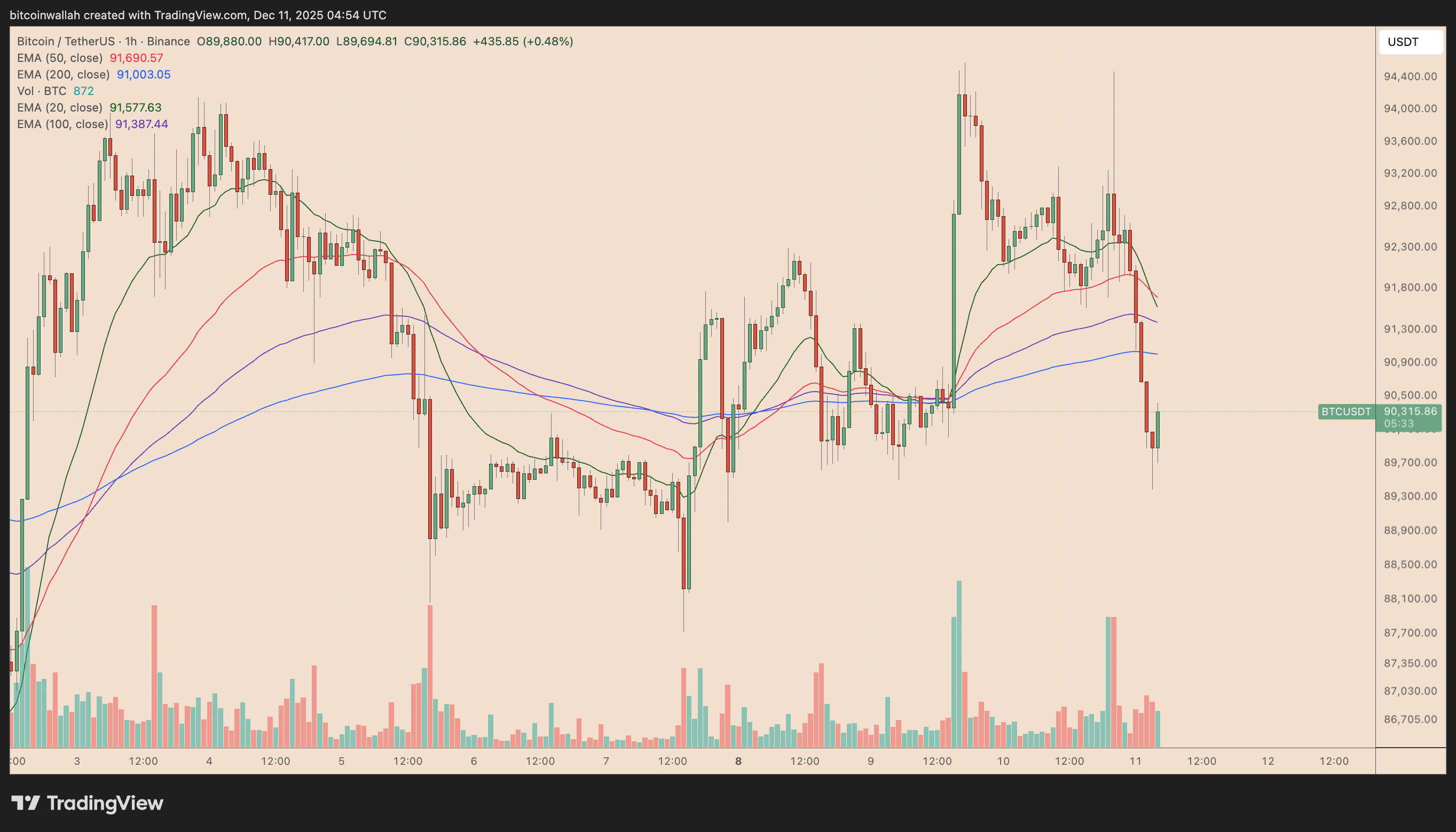 BTC/USDT hourly price chart