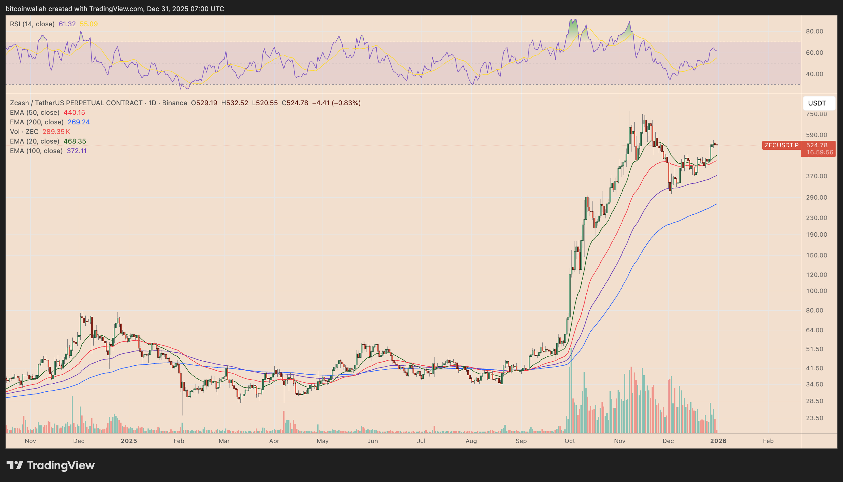 ZEC/USDT daily price chart