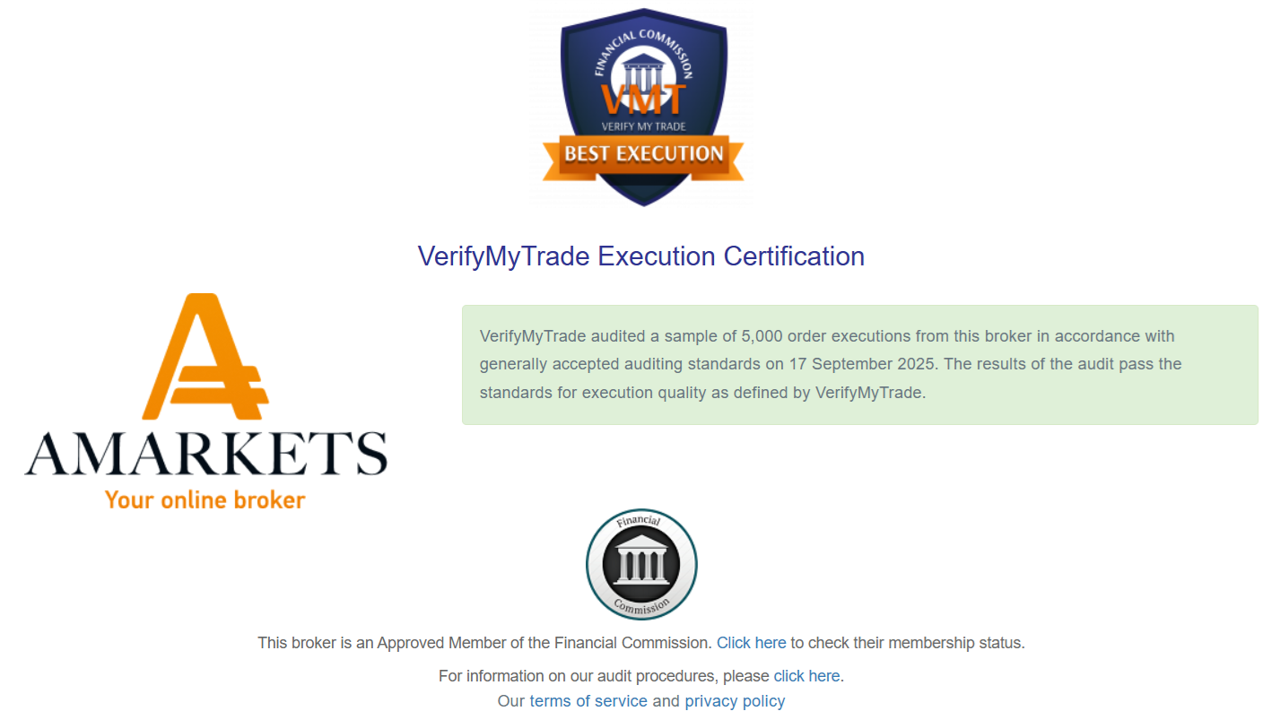 AMarkets’ VerifyMyTrade info