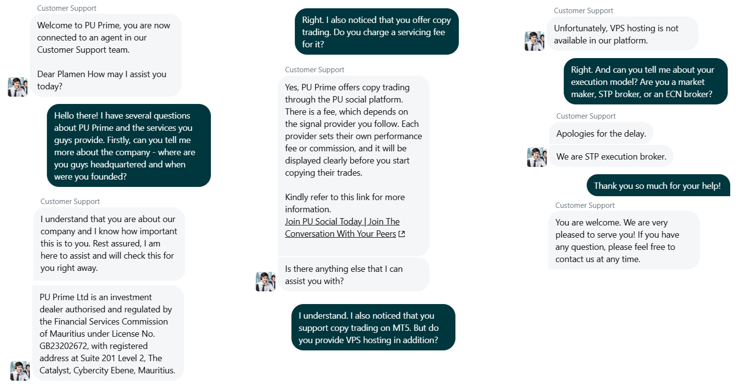 My conversation with PU Prime on 4 September at around 08:38 CET via live chat