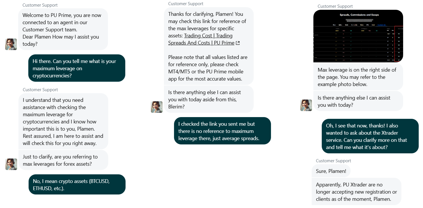 My second conversation with PU Prime was conducted on 7 September at around 16:40 CET via live chat