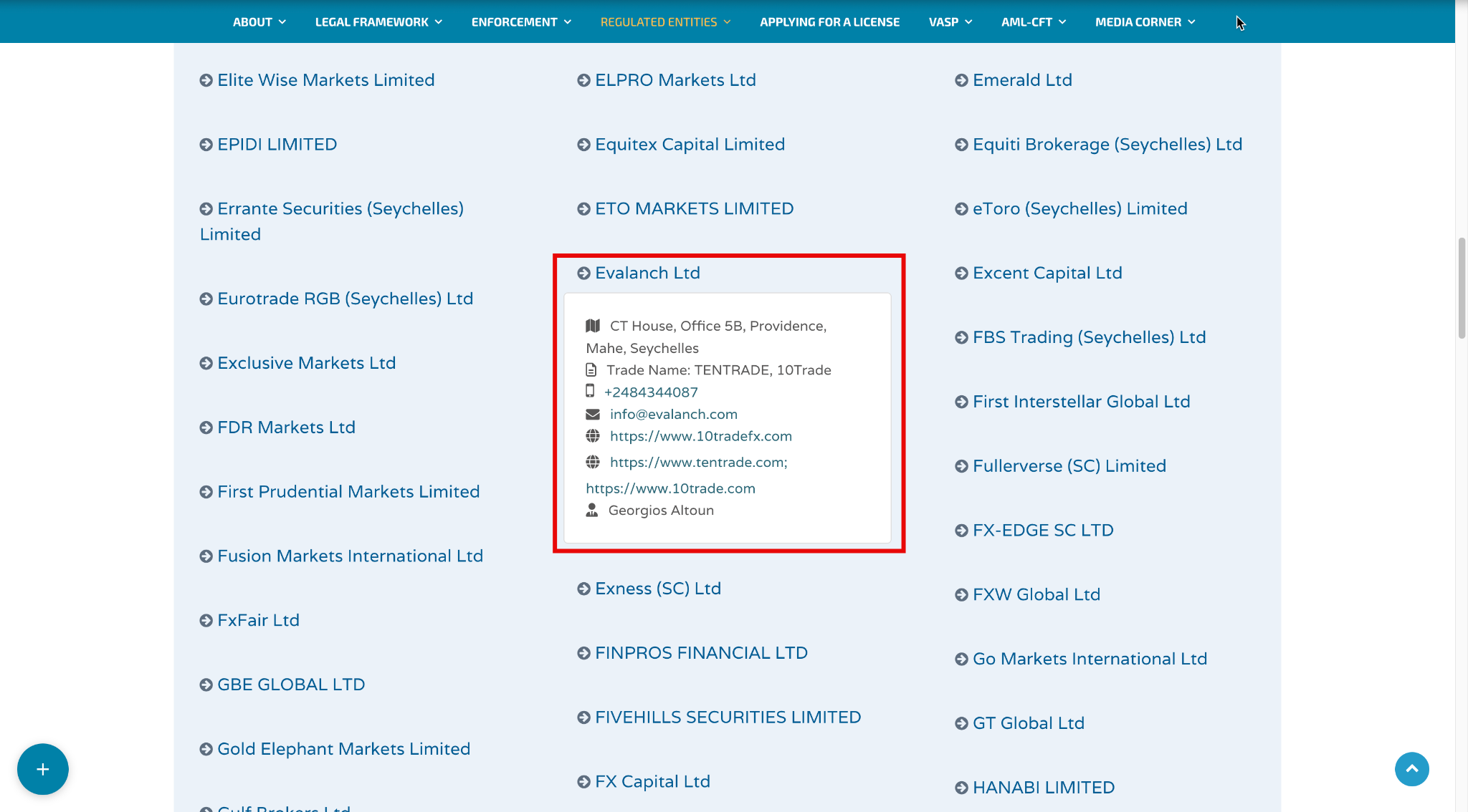 Evalanch Ltd on the Seychelles FSA register