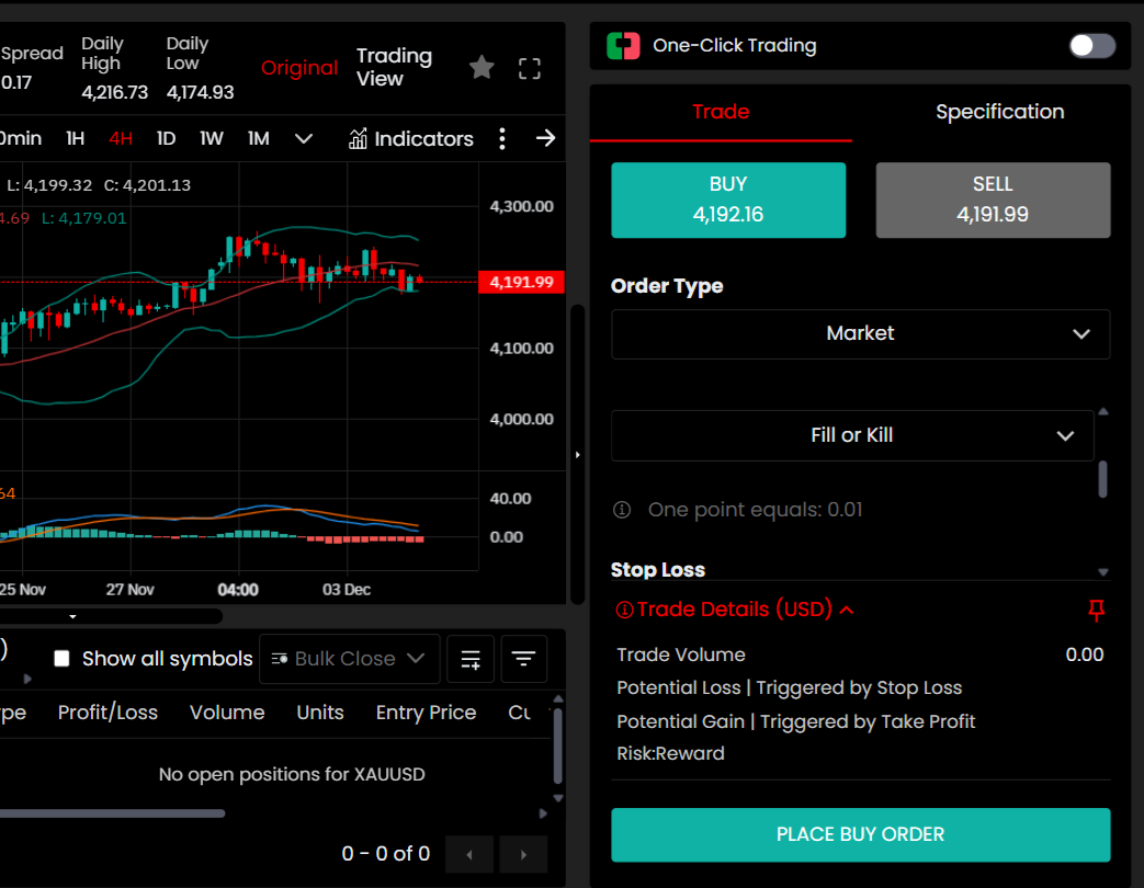 Placing an order on the Hantec Web Trader