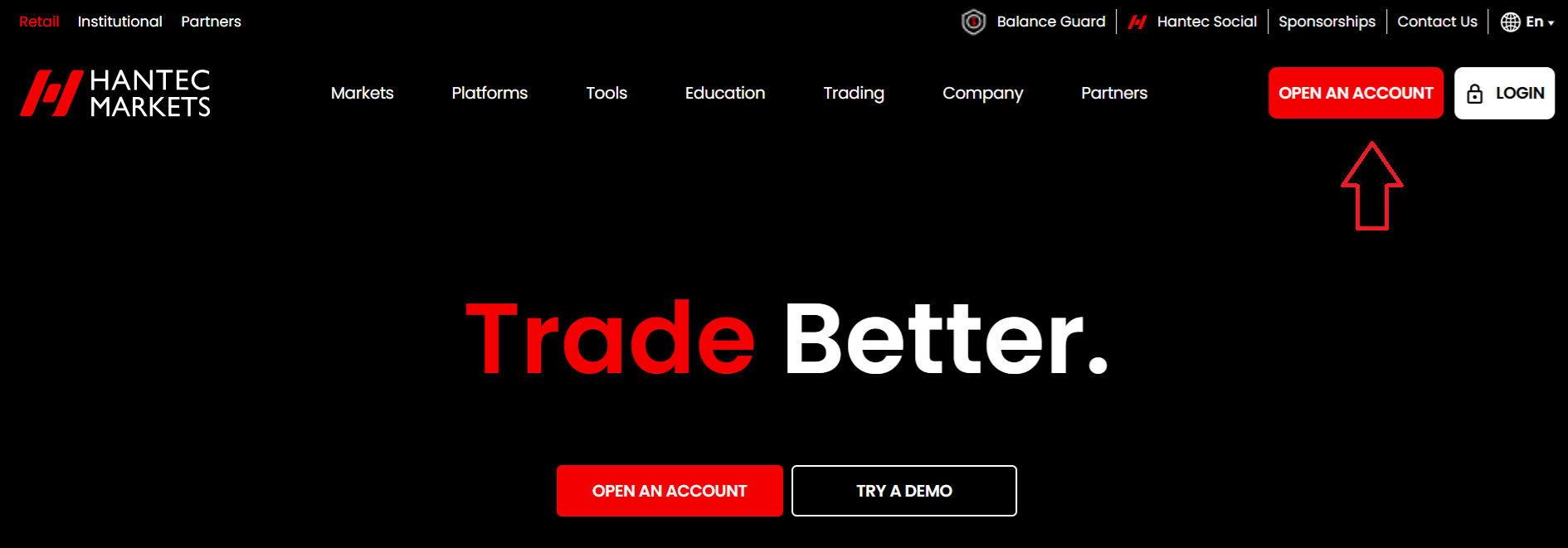 The button for opening an account with Hantec