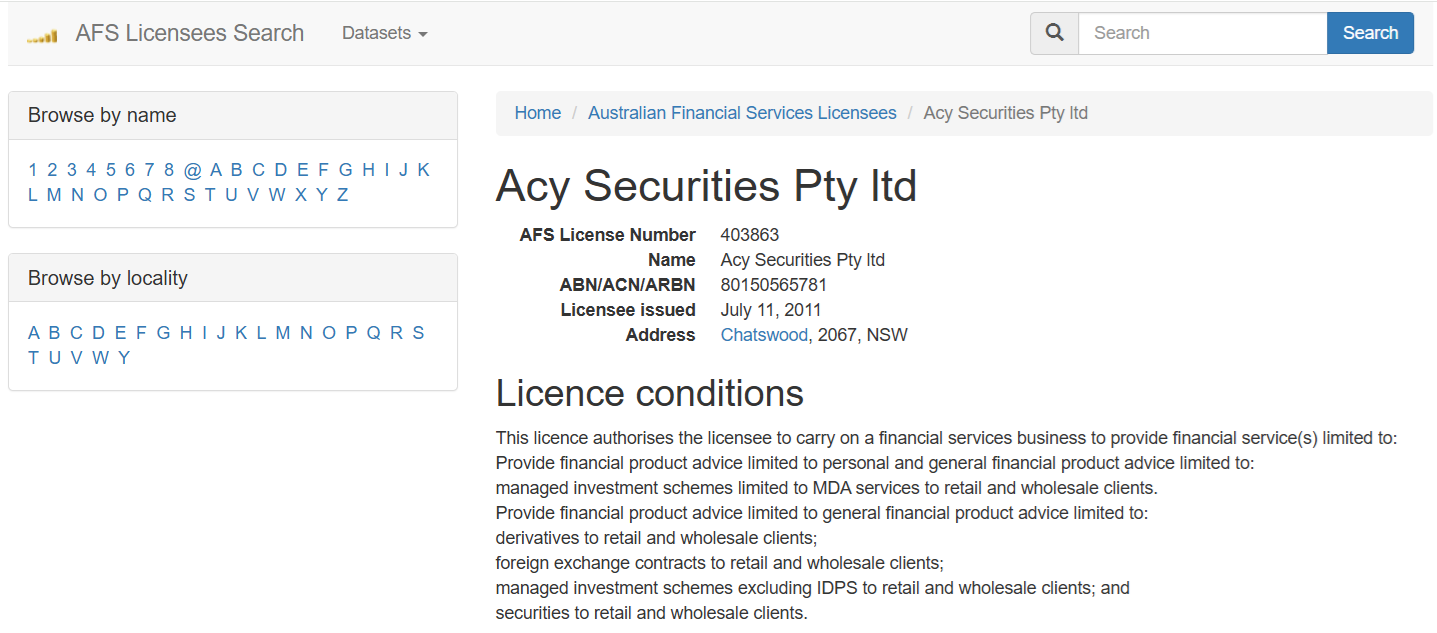 ACY Securities Pty Ltd’s licensing info at afsl.com