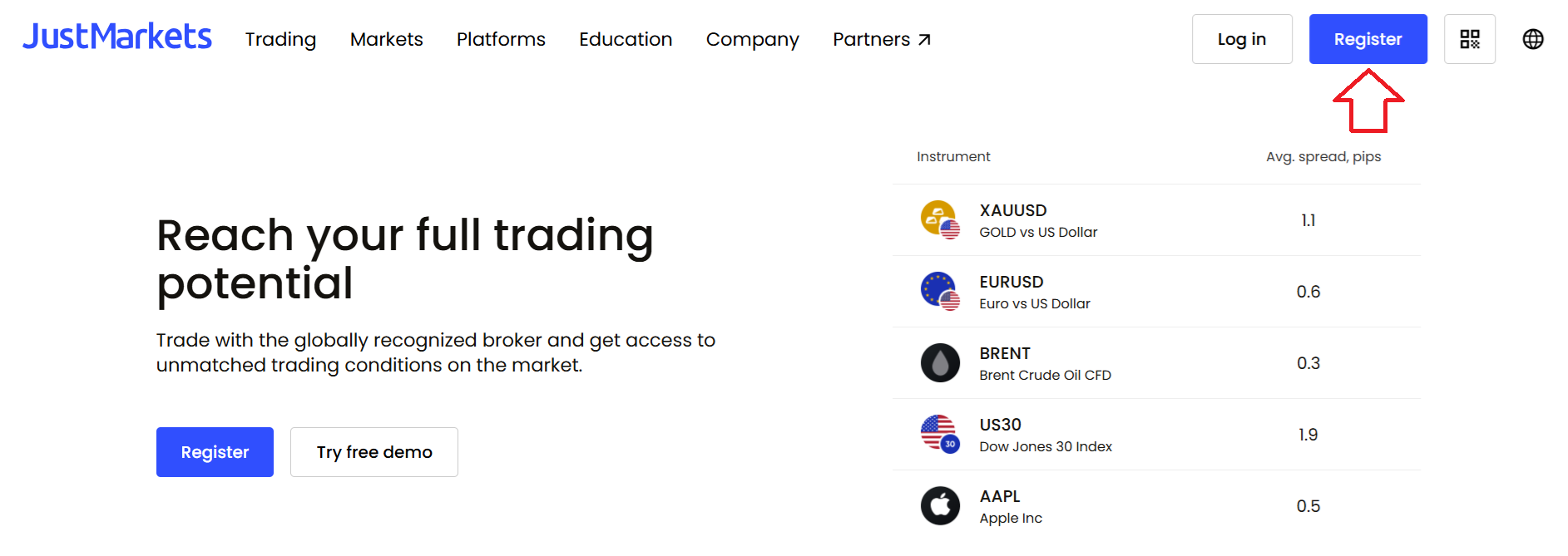 Creating an account with JustMarkets