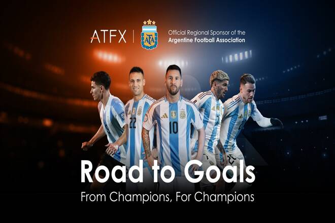 ATFX logo alongside Argentinian football players with the slogan “Road to Goals, From Champions, For Champions”. FX Empire