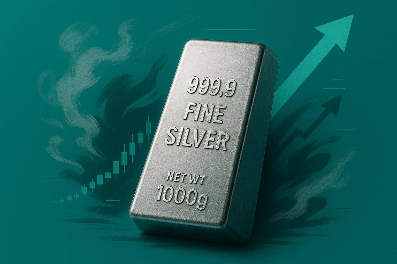Silver bullion and upwards arrow, FX Empire