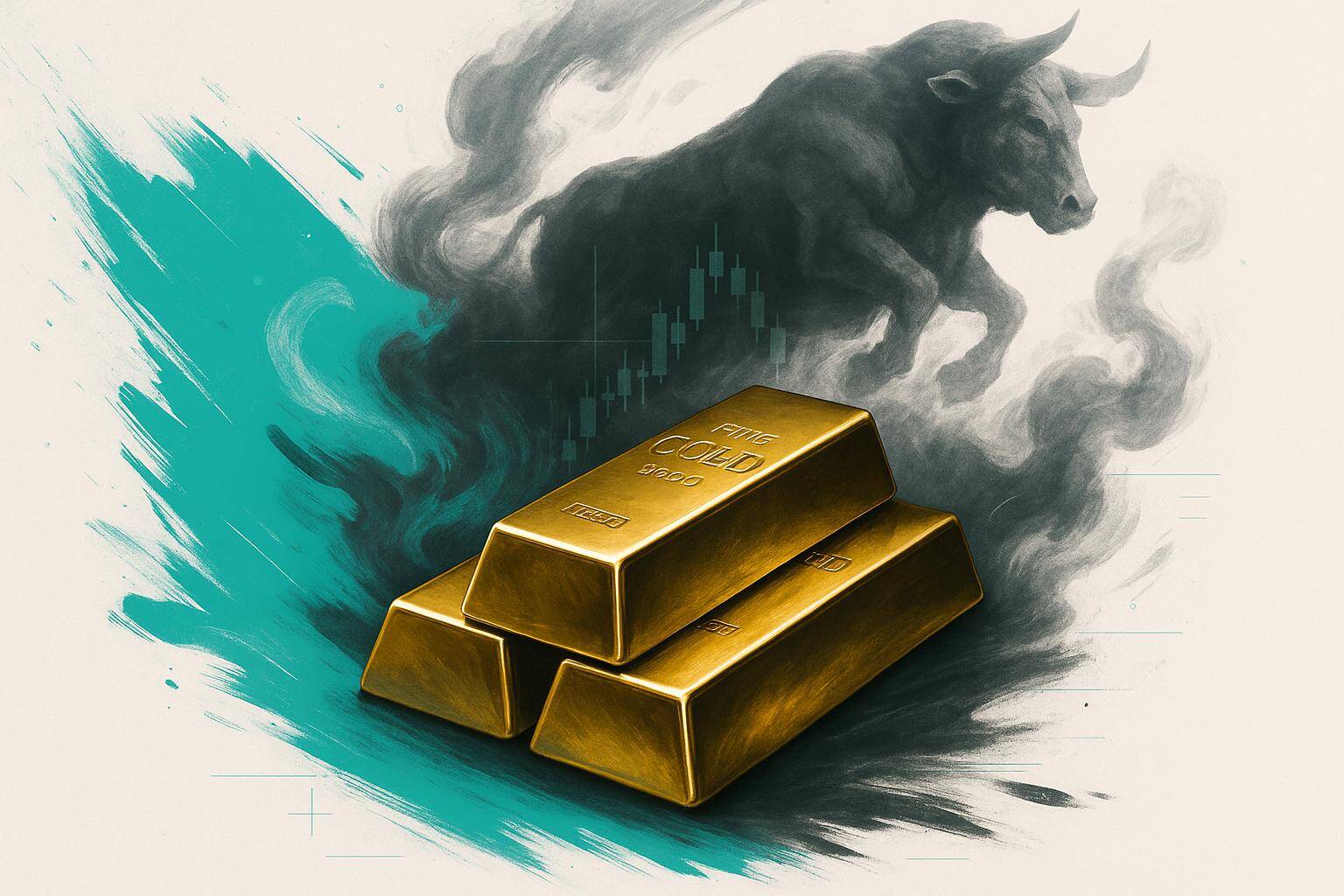 Lingotes de oro y un toro. FX Empire