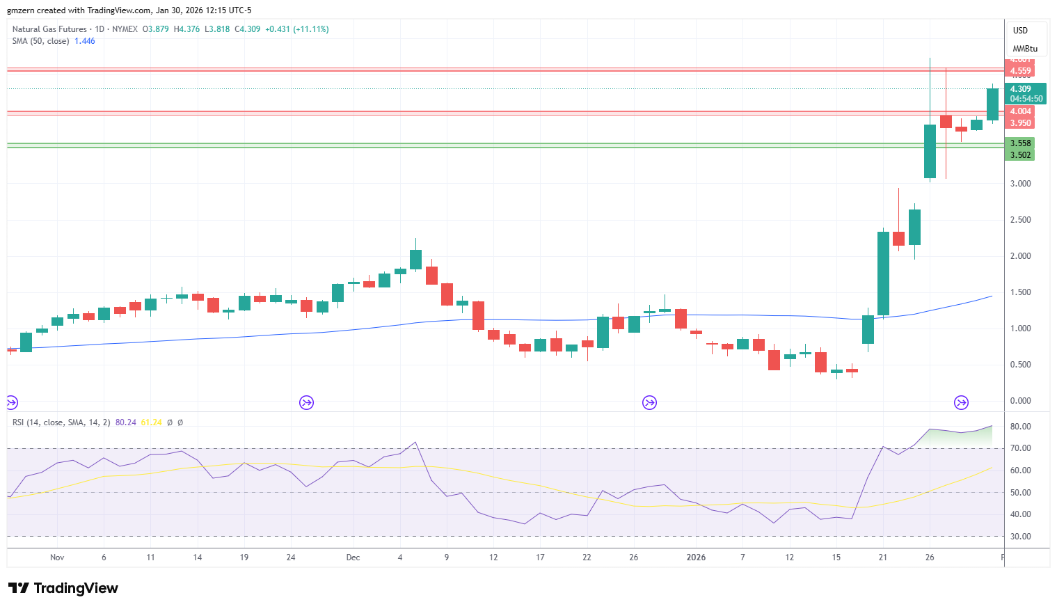 Natural Gas 300126 Daily Chart