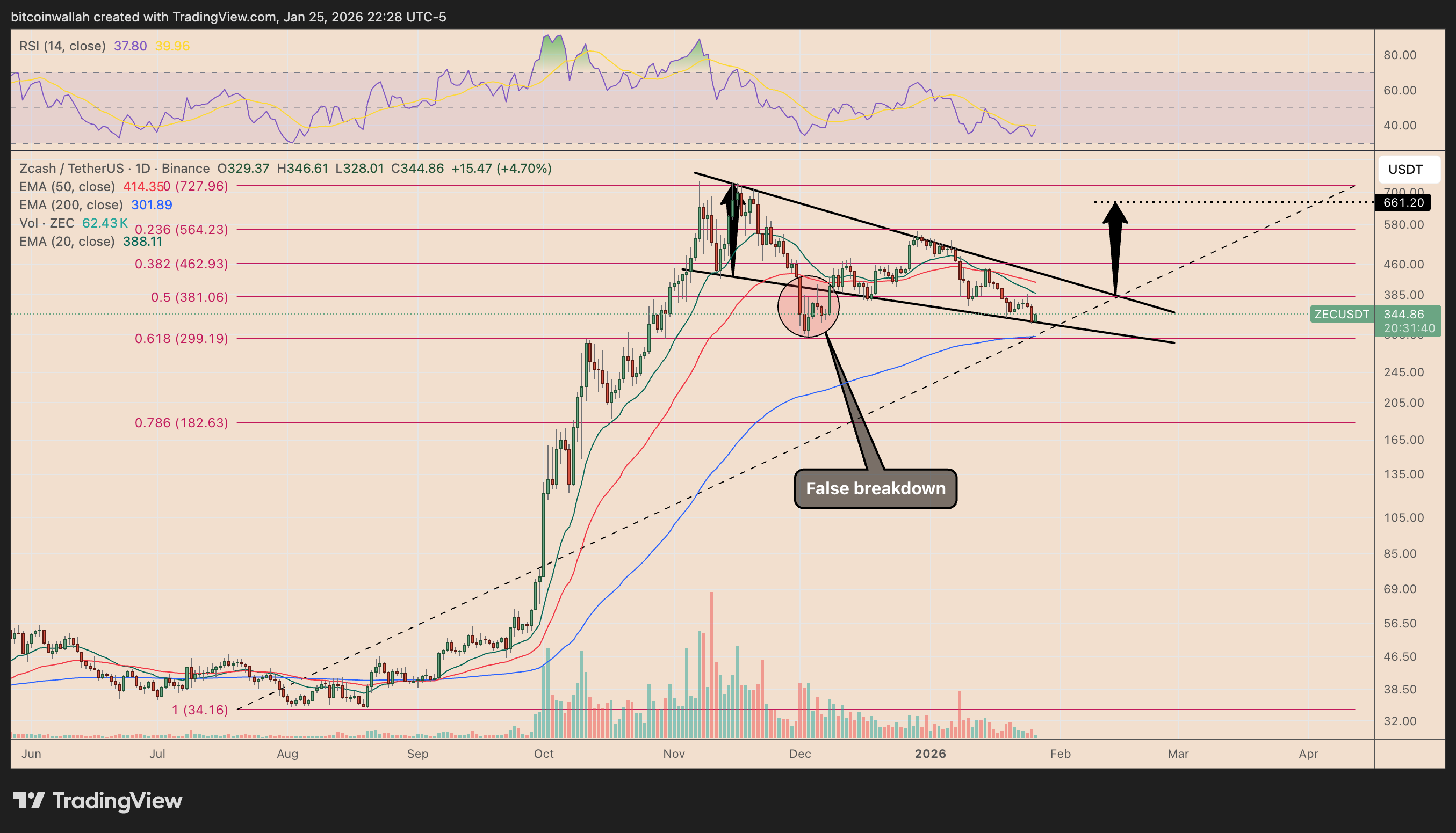 ZEC/USDT daily price chart
