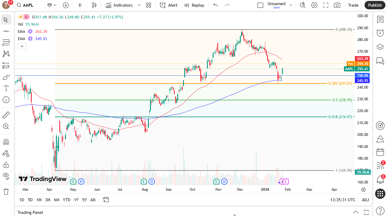 Apple daily candlestick chart.