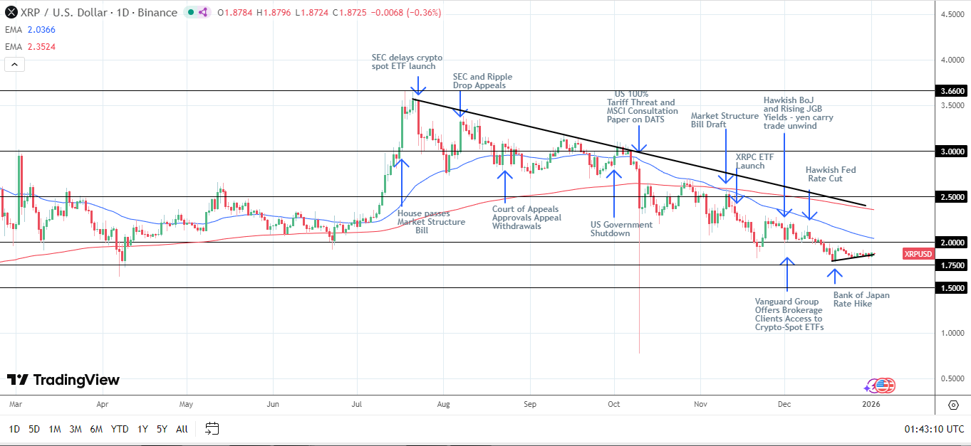 XRP Daily Chart affirms bearish price signals.