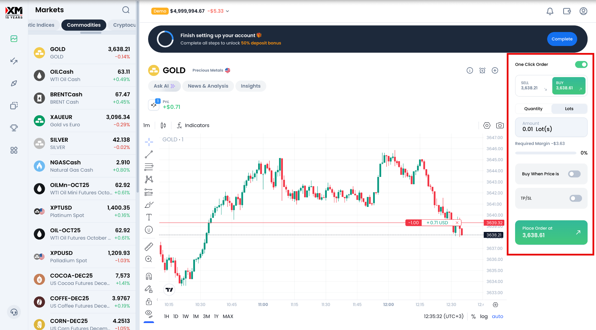 Placing an order on XM platform