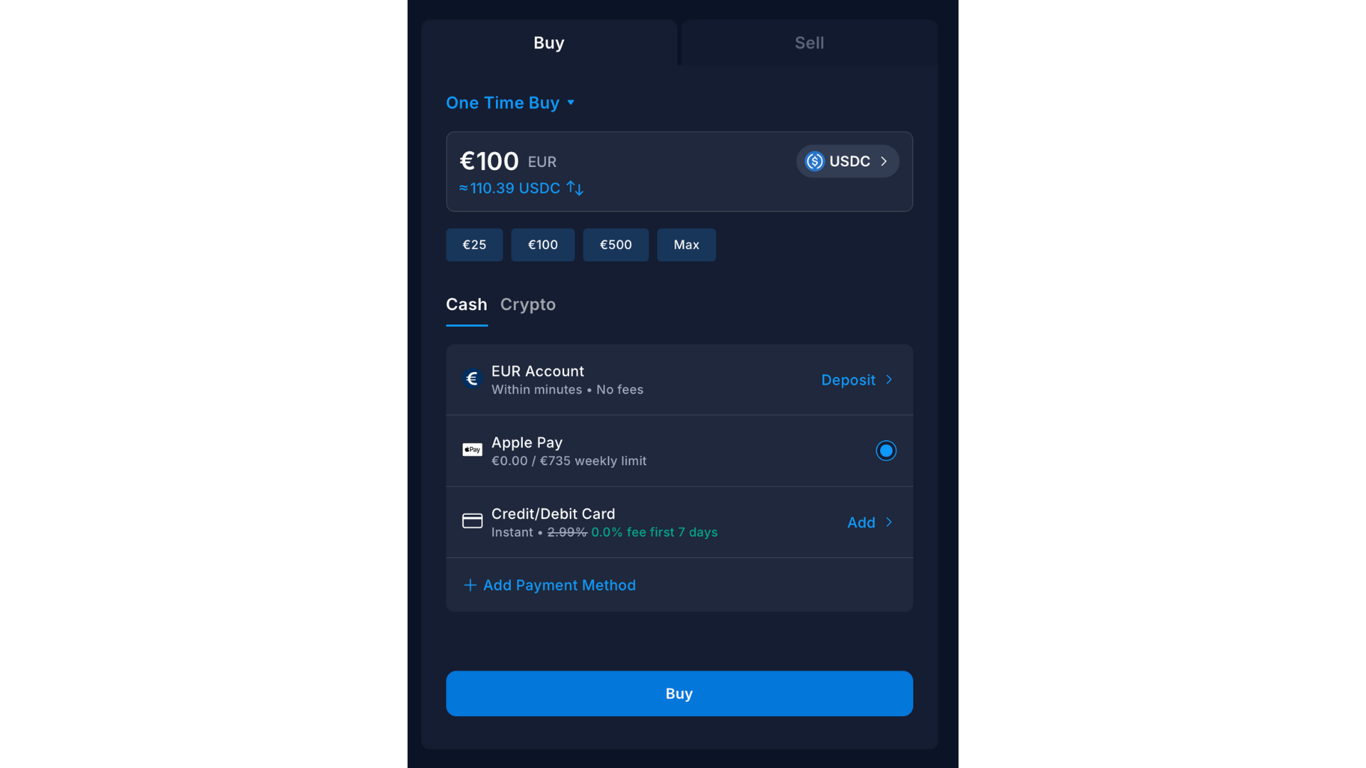 Crypto.com Quick Buy Interface