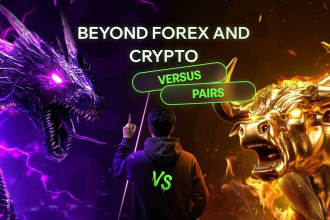 Beyond Forex and Crypto thanks to Versus pairs, trader between dragon and bull.