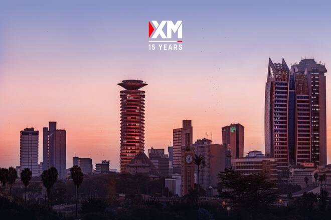 XM logo above city in Kenya.