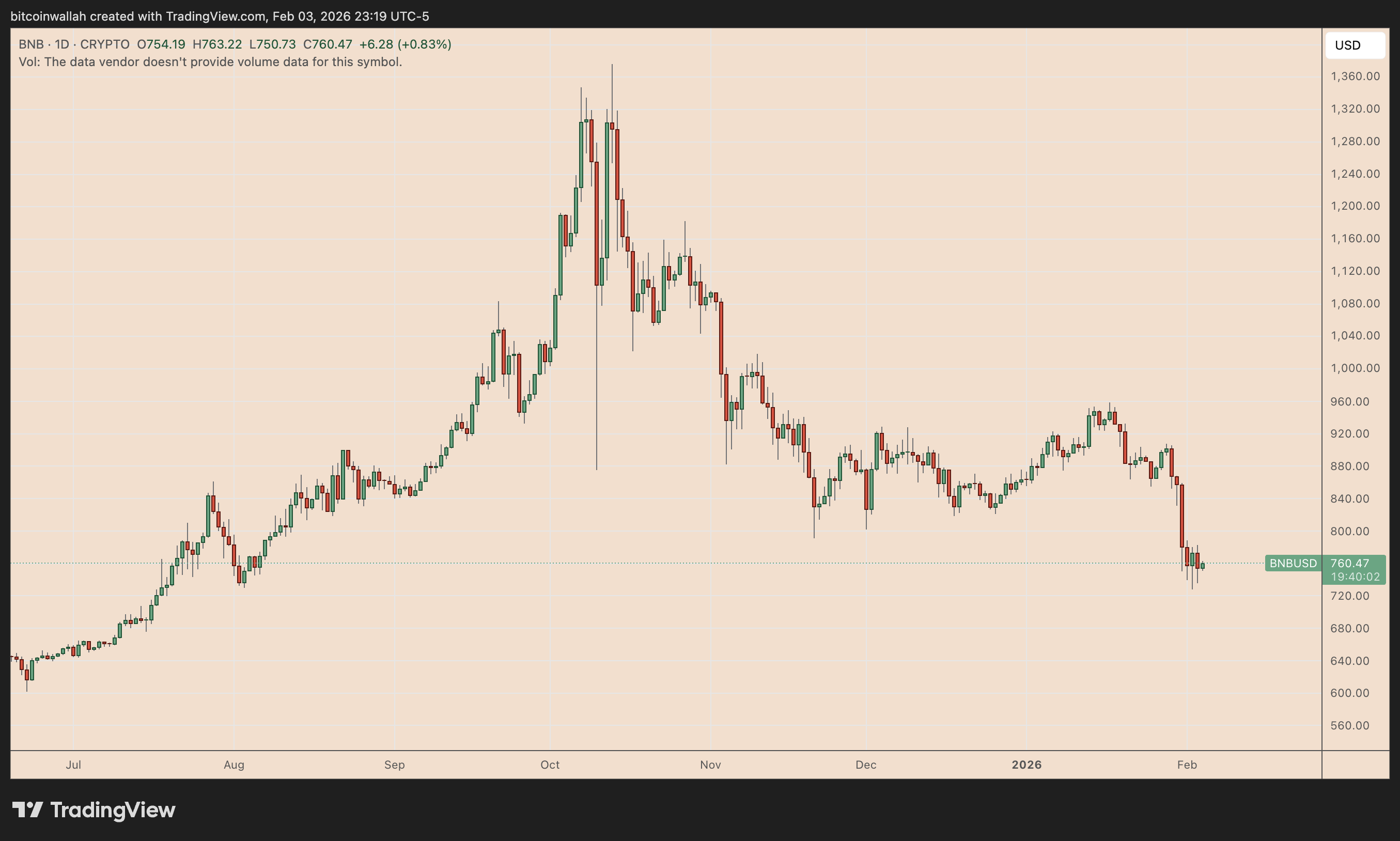 BNB/USD daily price chart
