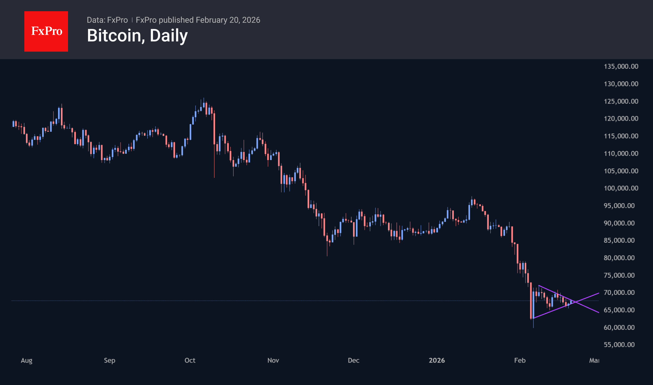 Bitcoin daily candlestick chart.
