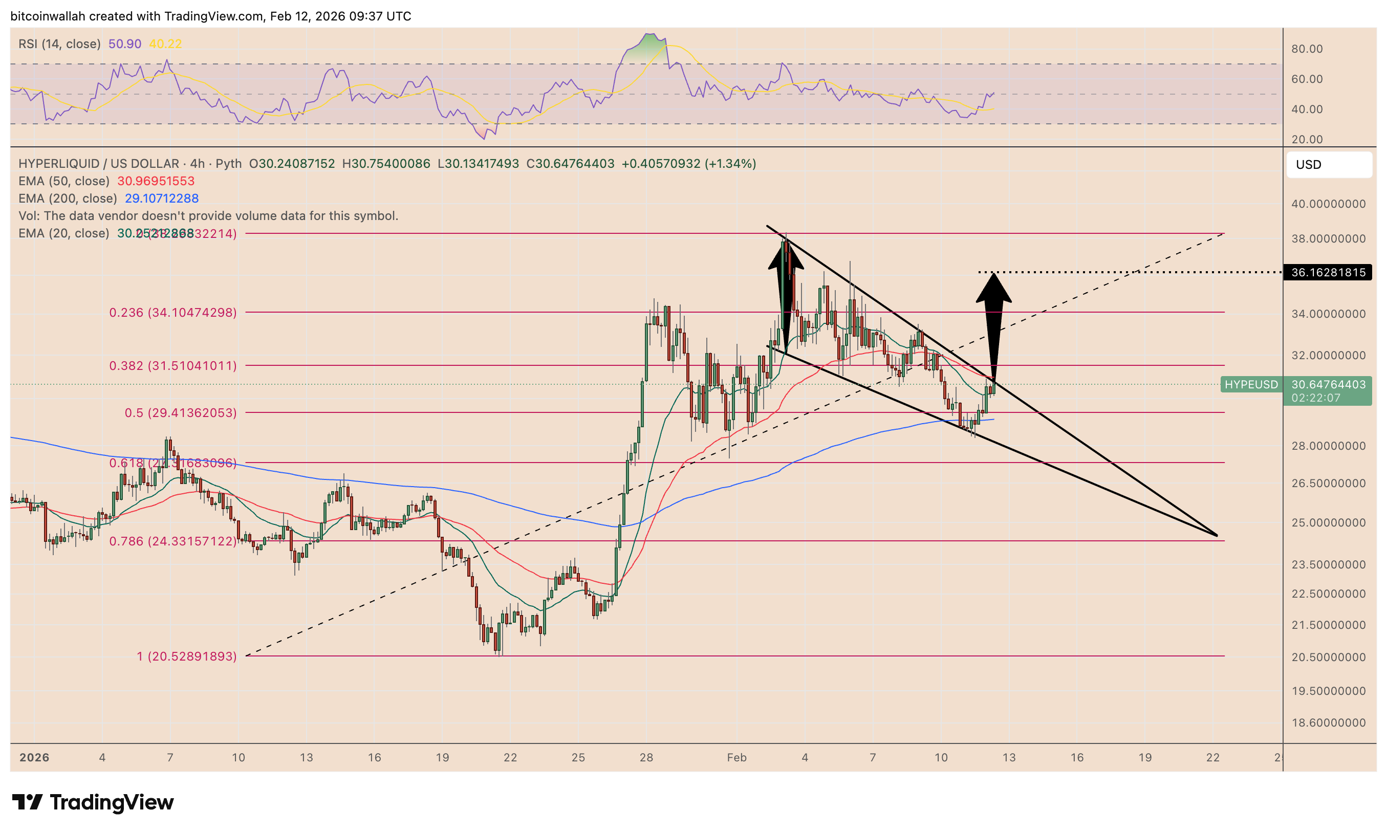 HYPE/USD four-hour price chart