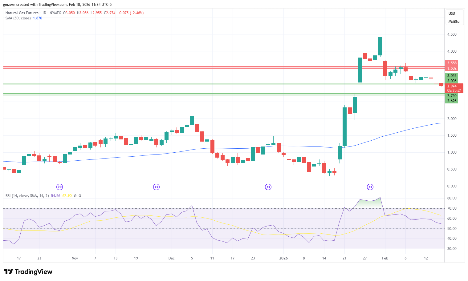 Natural Gas 180226 Daily Chart
