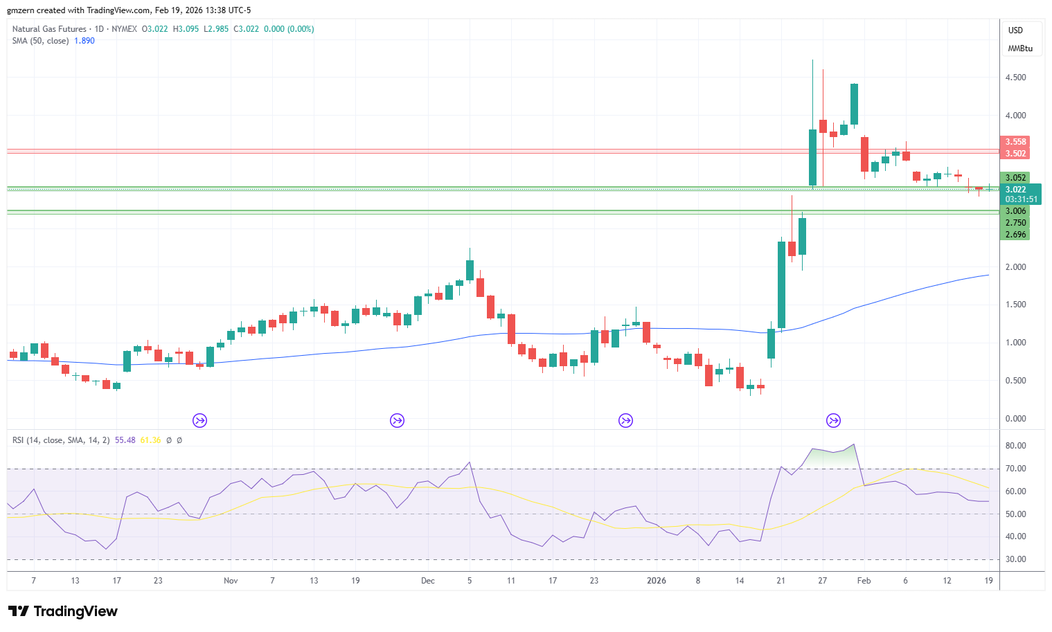 Natural Gas 190226 Daily Chart