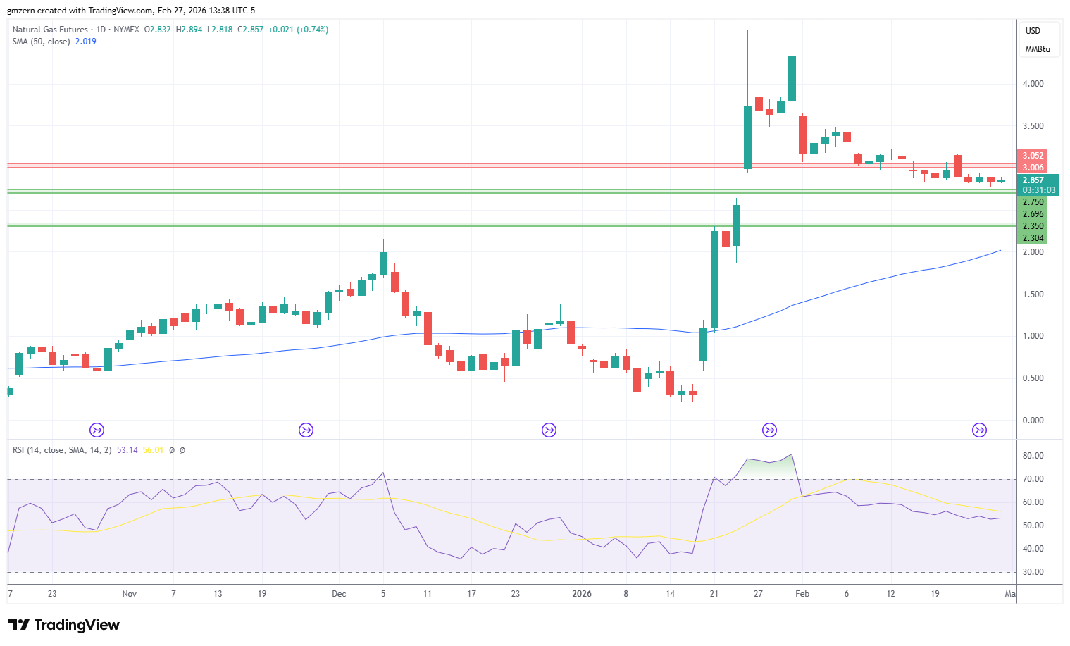 Natural Gas 270226 Daily Chart