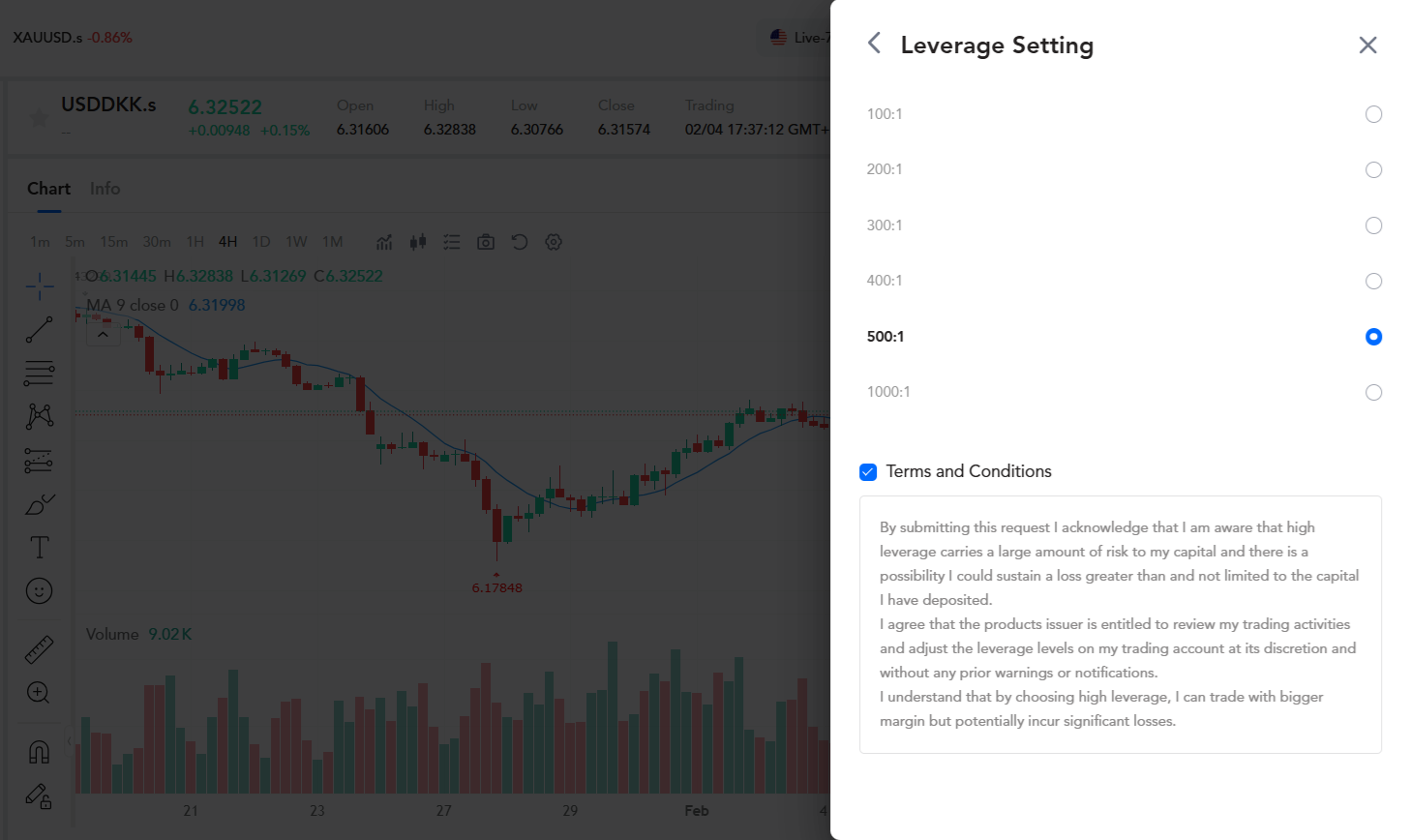 Leverage setting feature