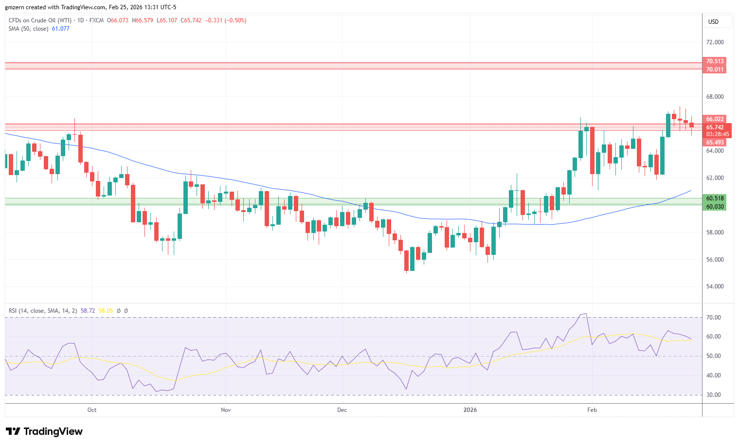 WTI Oil 250226 Daily Chart