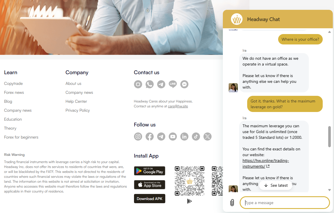 My conversation with Headway via live chat