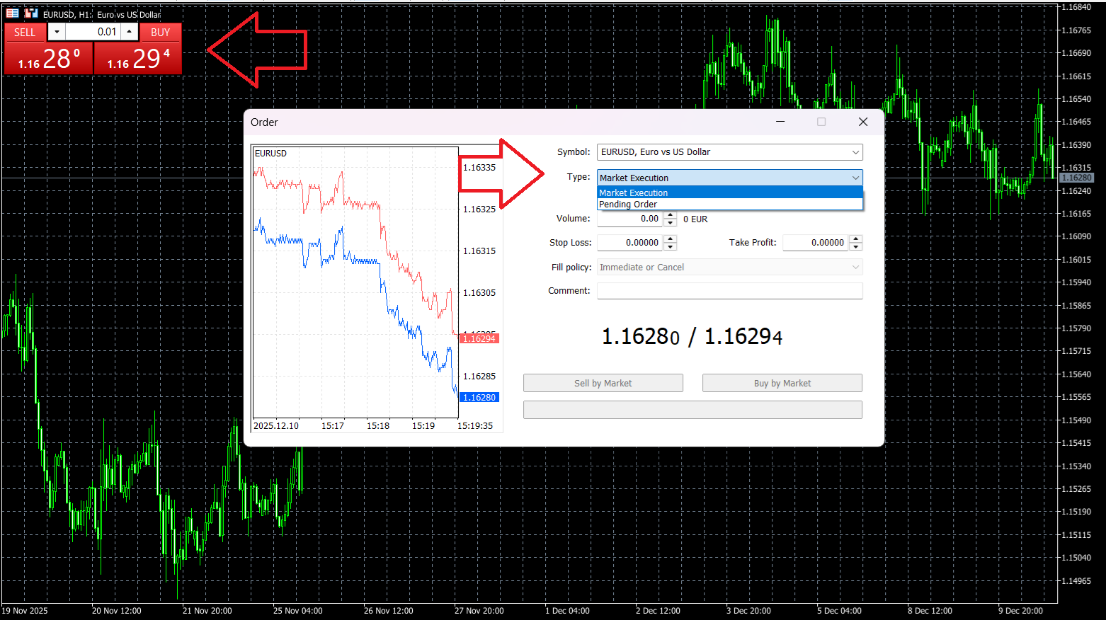 Placing an order on MetaTrader 5
