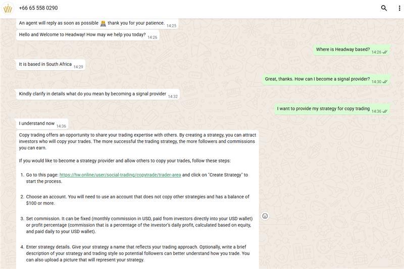 My conversation with Headway on WhatsApp