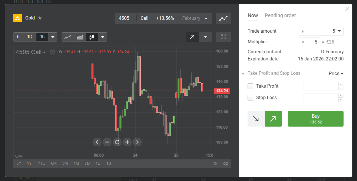 Placing an order on Libertex’s web trader