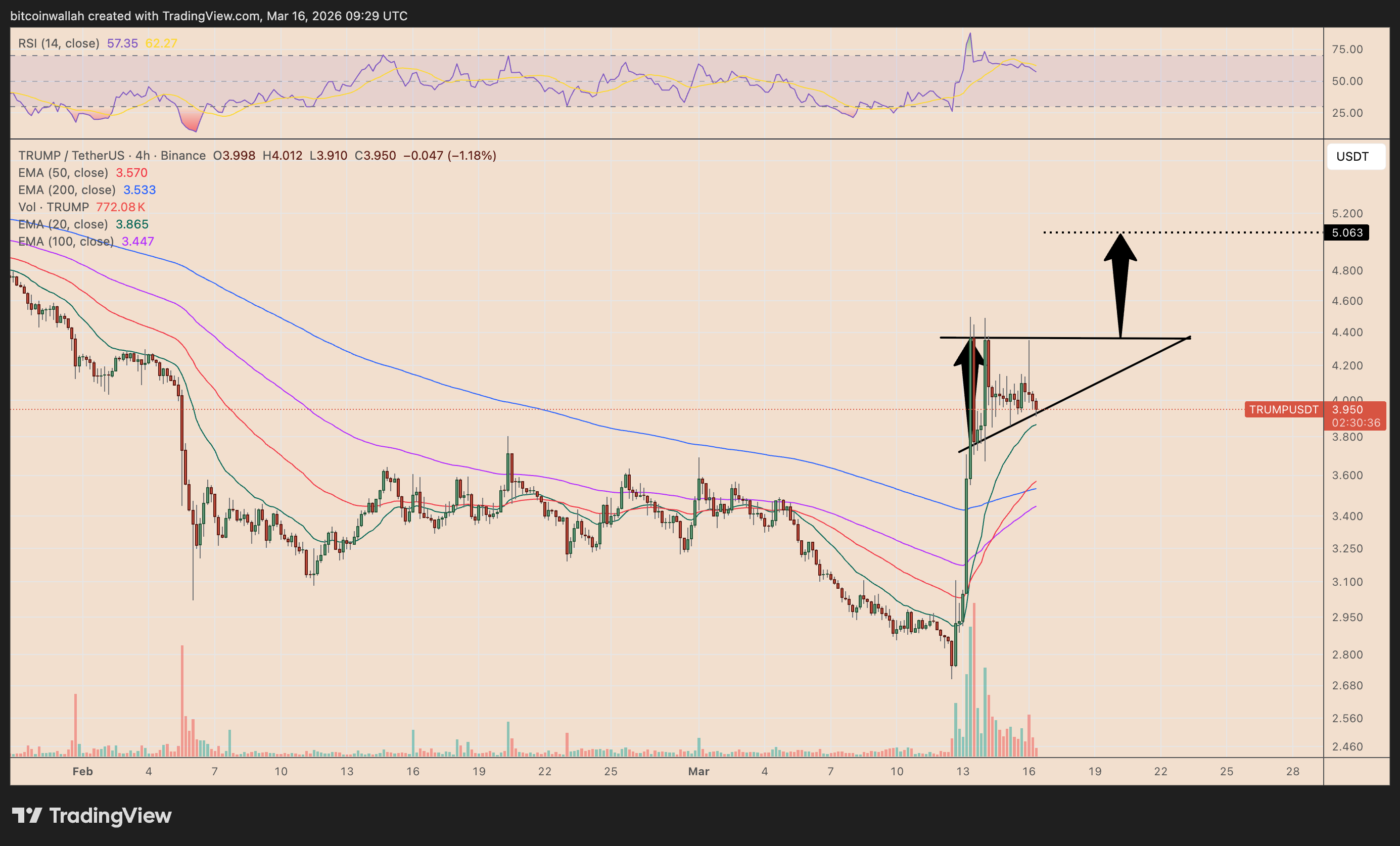 TRUMP/USDT daily price chart