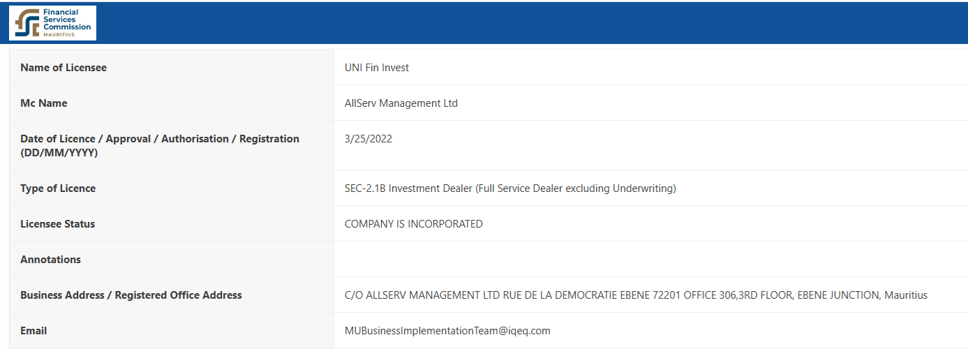 Elev8 Markets Limited (formerly UNI Fin Invest Ltd)’s licensing info at fscmauritius.org