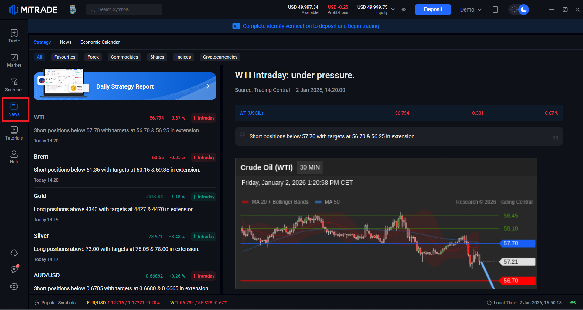 A trading strategy on crude oil